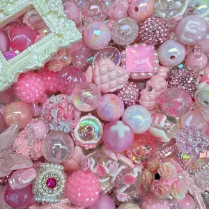 Pink Mixed 16mm Acrylic/Resin/Glaze/Heavy-Crafted Mix Beads For Pen Key/Bag Charm Car Hanger for DIY Craft Projects and Jewelry Making