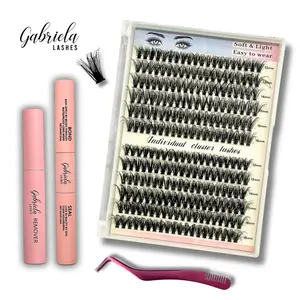 Gabriela Lashes: Lash Cluster Kit, Includes: Lash Bond & Seal, Lash Remover & Tweezer. 3D Volume Individual Lashes, Fluffy Eyelash Extensions, Easy to Wear, DIY Mix Length, Tray of Lash Clusters