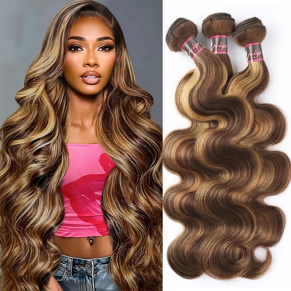 New 4 27 Highlight Body Wave Bundles Ombre Colored Human Hair Weave Bundles 1 3 4 Bundles #Summerwins
