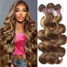 Uwigs P4 27 Highlight Body Wave Bundles Ombre Colored Human Hair Bundles Brown Highlight Straight Hair Bundles Quick Weave Extensions Honey Blonde Loose Deep Wave Bundles