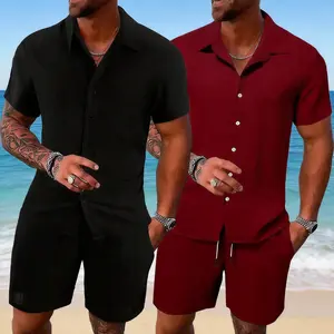 Casual short-sleeve shirt + drawstring shorts set - men's summer beach outfit