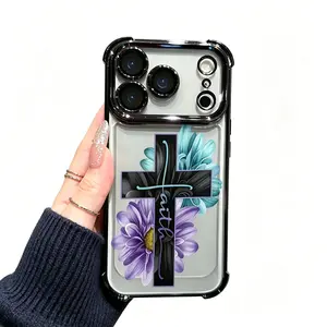 Faith Meets Modern Minimalist Style, Christian Cross Electroplated Phone Case, Four-Corner Airbag Shockproof Anti-Drop Cover, Full Protection Cel iPhone17 Pro Max Air 16 15 14 13 12 11 Plus  XS Max X XR Samsung Galaxy S26 Ultra S25 S24 S23 S22 Plus tiktok