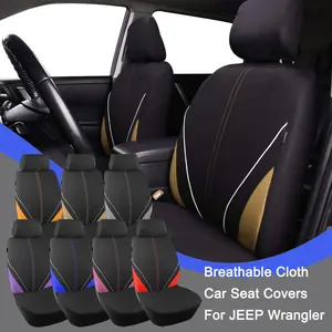 For Jeep Wrangler Car Seat Covers, Full Set 100% Breathable Cloth Car Seat Protectors, Airbag Compatible Split Rear Bench Seat Auto Accessories