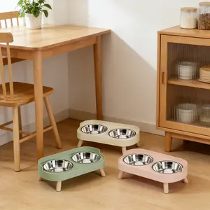 Pet Dual Bowl Food Dish, Scientific Neck Protection Design, Anti-Spill Wide Base, Stainless Steel, Water Bowl Included, Essential Pet Accessory