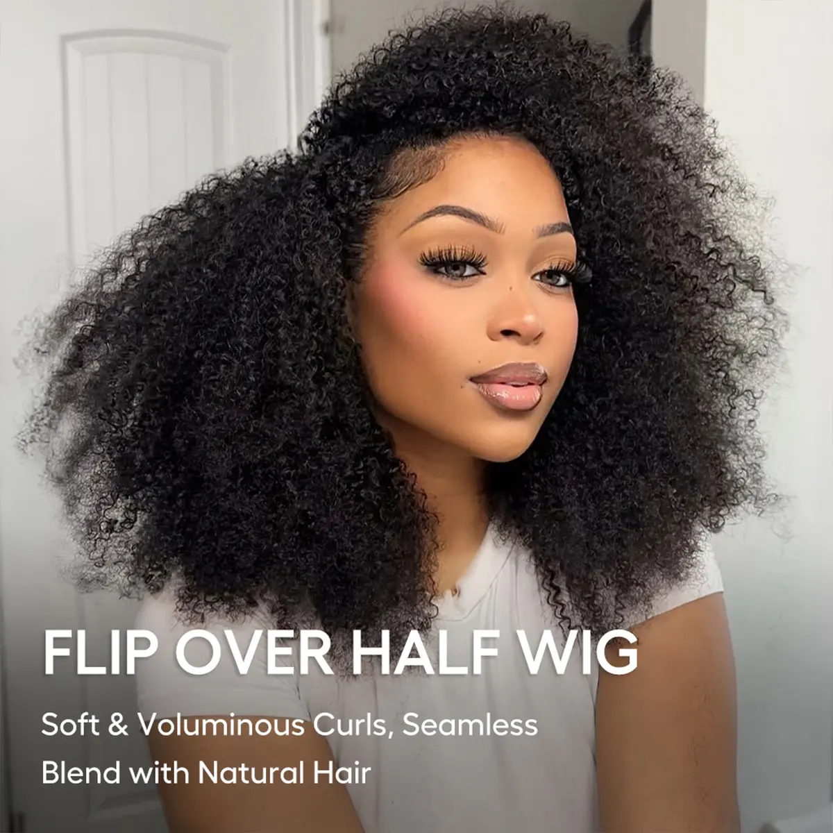 【New Arrival】Afro Kinky Curly Half Wig Flip Over Wear Go Glueless Wig Salon Quality 200 Density 100% Human Hair Drawstring Wig for Beginners #Summersale