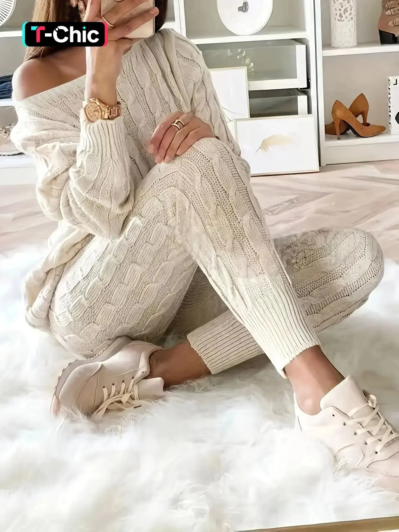 Women's Solid Fitted Sweater & Pants Set, Casual Fashion Cozy Everyday Long Sleeve Top & Trousers for Fall, 2 Piece Sets Women, Women's Fall Knitwear Outfits, Sweater Sets, Sweater Co-ords, Womenswear, Style, Clothes