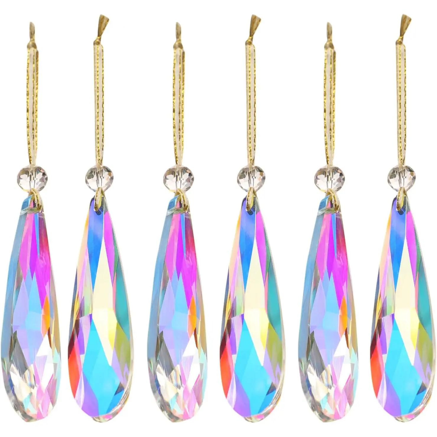 Crystal Glass Christmas Ornaments, 6Pcs Teardrop Prism Hanging Crystals for Christmas Tree,Centerpieces,Wedding,Party Decor (Crystal AB)
