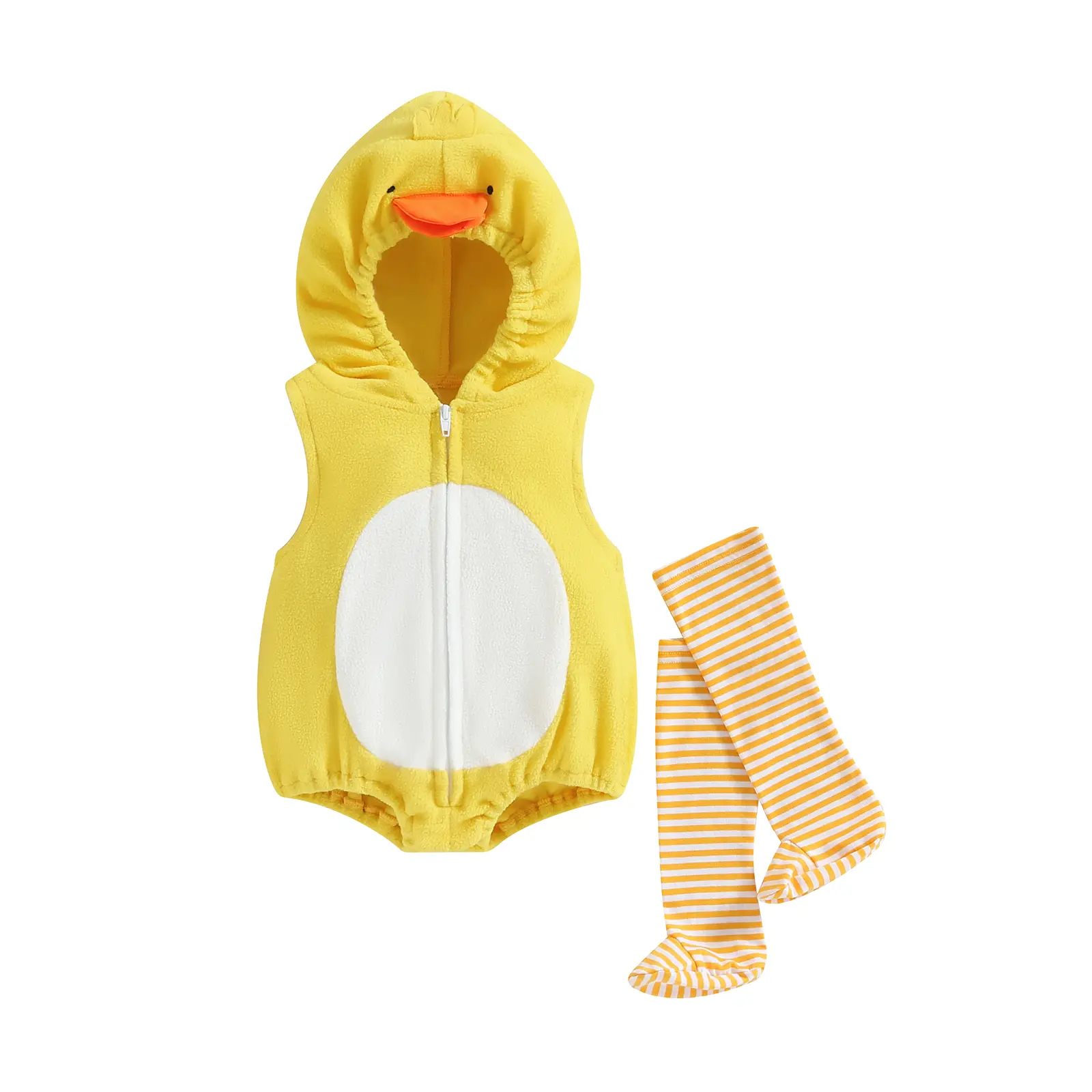 Halloween Costumes Toddler Baby Boy Girl Animal Chick Romper Sleeveless Zip Up Hooded Cosplay Jumpsuit with Striped Socks