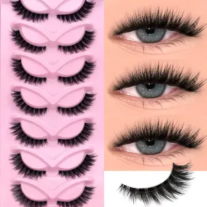 GROINNEYA 7 Pairs Cat Eye Lashes Soft Airy Eyelashes Natural Look Wispy False Eyelashes, Fluffy False Eyelashes, Doll Eyelashes, 3D Lightweight Faux Mink Eyelashes With Transparent Stem Band,Beginner-friendly,Suiable For Dating and Daily Wear