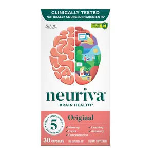 NEURIVA Original Brain Supplement For Memory, Focus & Concentration + Learning & Accuracy with Clinically Tested Nootropics Phosphatidylserine and Neurofactor, Caffeine Free, 30ct Capsules