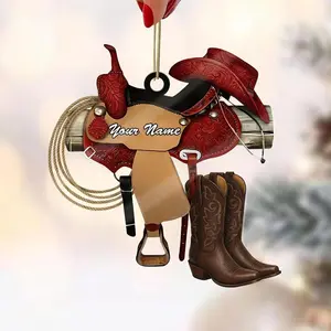 Personalized Horse Saddle Ornament: Custom Name, Cowboy Christmas