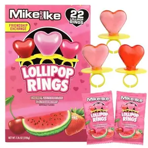 Valentine's Day Mike and Ike Lollipop Rings, Individually Wrapped Candy, Classroom Friendship Exchange Kit, Assorted Flavored Heart Suckers, 22 Count