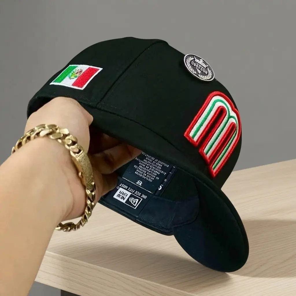 Mexico Embroidered Snapback Baseball Cap Adjustable Flat Brim Cotton Hat Patriotic Streetwear for Men Women