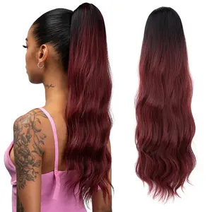VASILIA Drawstring Long Wavy Ponytail Wig 22 Inches Synthetic Fiber Ponytail Loose Waves Women's Long Wavy Ponytail Natural Appearance Durable Synthetic Hairpiece Professional Fashion TIKTOK Women's Daily & Party Use