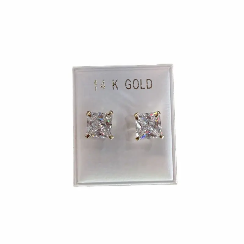 14K Gold Square CZ Earrings - Elegant and Durable