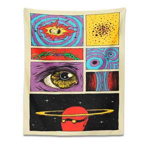 1pc Starry Sky Psychedelic Bohemian Fabric Tapestry Wall Hanging Planet Space Cartoon Hippie Eye Tapestry Background Office Living Room Home Decor, No Installation Package