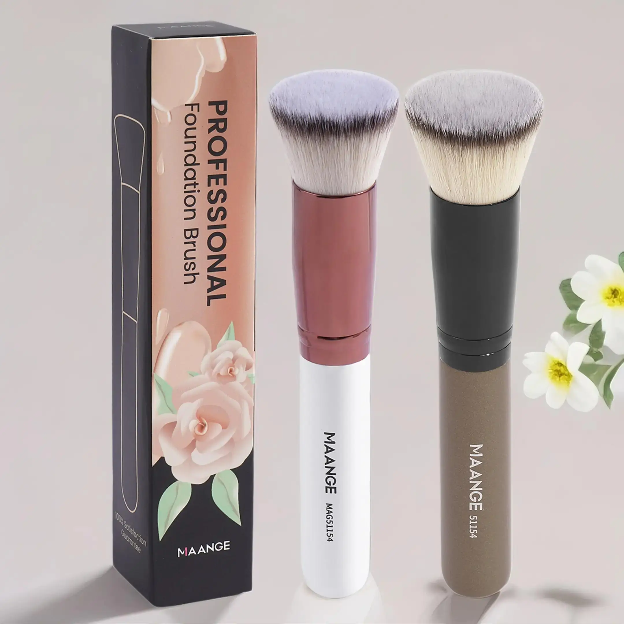 Maange Multi-color Professional Liquid Foundation Brush, 2 Counts/set Precision Powder Brush, Beauty Blender Makeup Brush, Blending Brush Foundation B