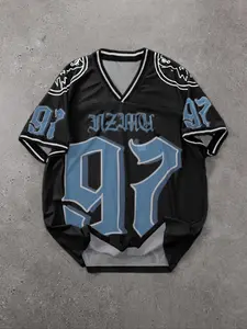 Men's Number & Letter Print V Neck Football Jersey, Regular Fit Casual Short Sleeve T-Shirt for Summer, Men's Top for Daily Wear, Jersey Shirts