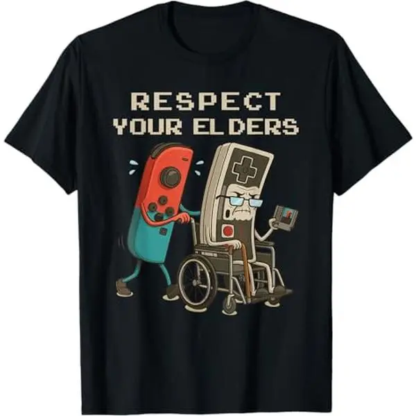 Classic Vintage 100% Cotton Graphic T-Shirt for Men, Funny 80s Gaming Print with Long-Lasting Ink, Unisex Sizes