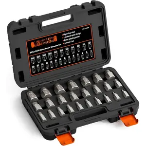 25 count Screw Extractor Set, Hex  Multi-Spline Easy Out Bolt Extractor Set for Rounded , Screws, Studs, Chrome Molybdenum Alloy Steel Bolt Remover