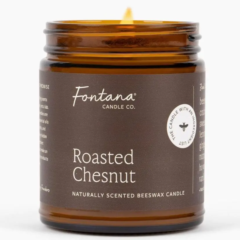 Fontana Jar Candle Roasted Chesnut 9 oz Beeswax - Sweet Orange Lemon & Ginger Scented with Essential Oils - Made Safe Certified - Aroma