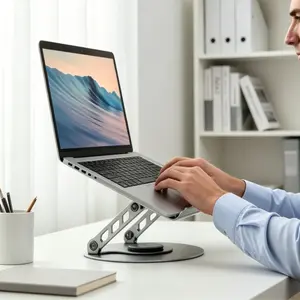 Laptop Stand for Desk, Foldable Aluminum Alloy Magnetic Notebook Riser Mount,Adjustable Height Ventilated Cooling Portable Computer Holder,360 rotaing Multi-functional ergonomic Stand for Laptop,heavy duty swivel base for Tablet and Phone sturdy support