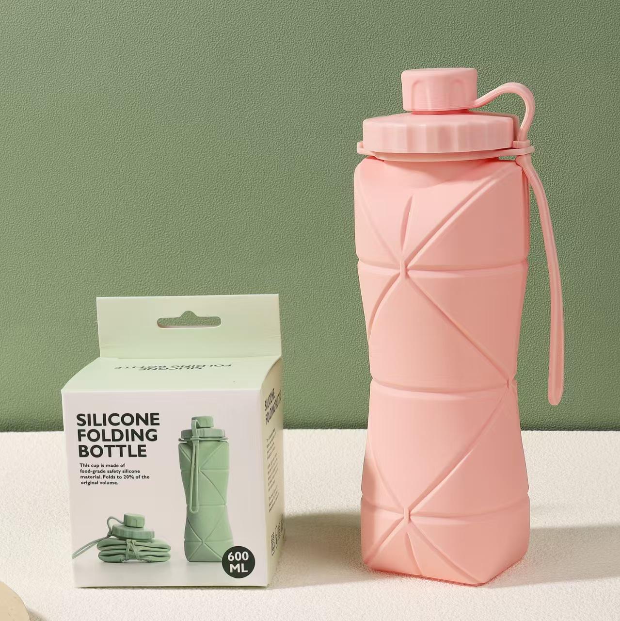 Folding BPA-Free Silicone Sports Water Bottle - Collapsible, Leakproof, Flexible, Compact, Reusable Camping Water Container for Hiking, Workout, Hot/Cold Drinks, Flexible Water Bottle