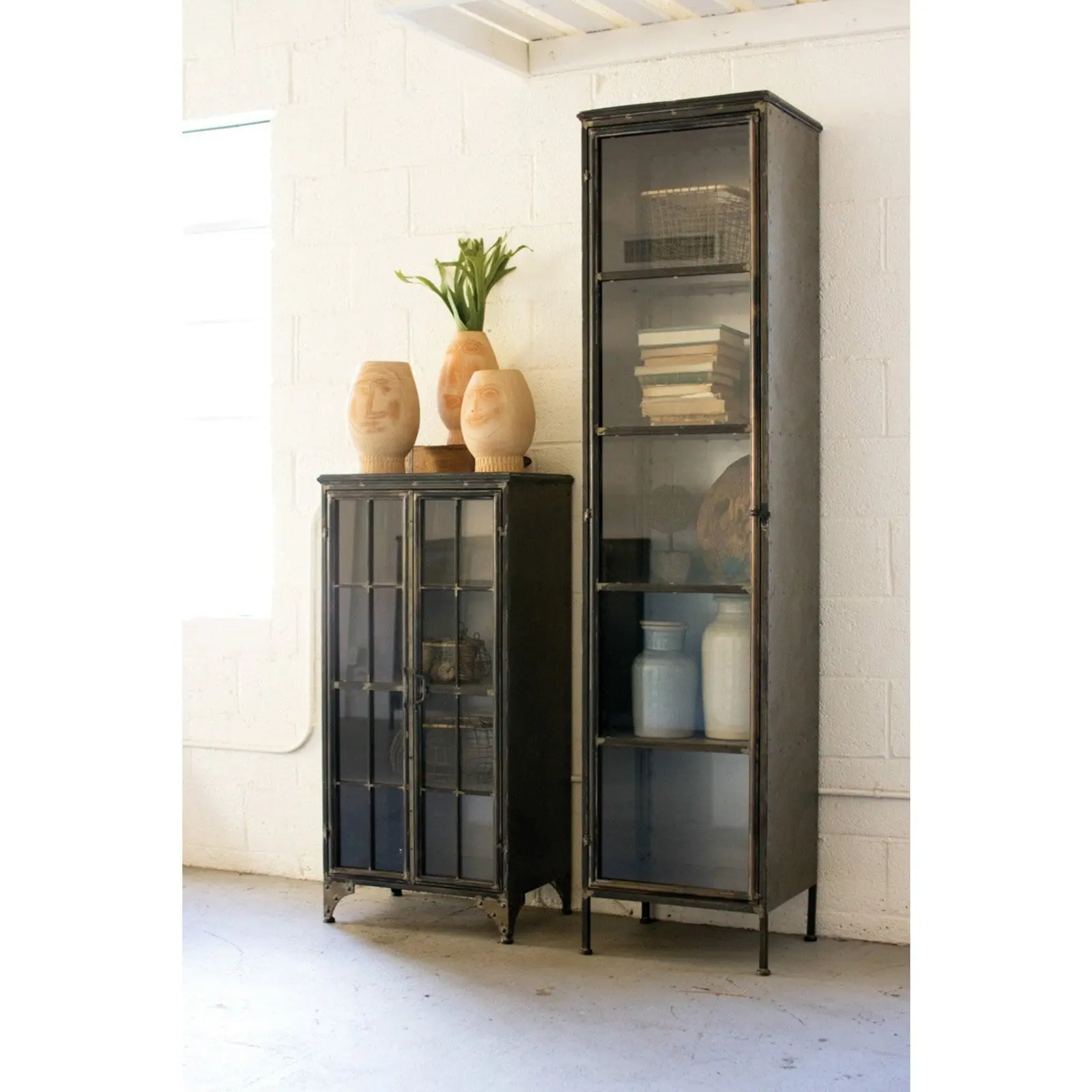 Kalalou Iron Glass Two Door Apothecary Cabinet