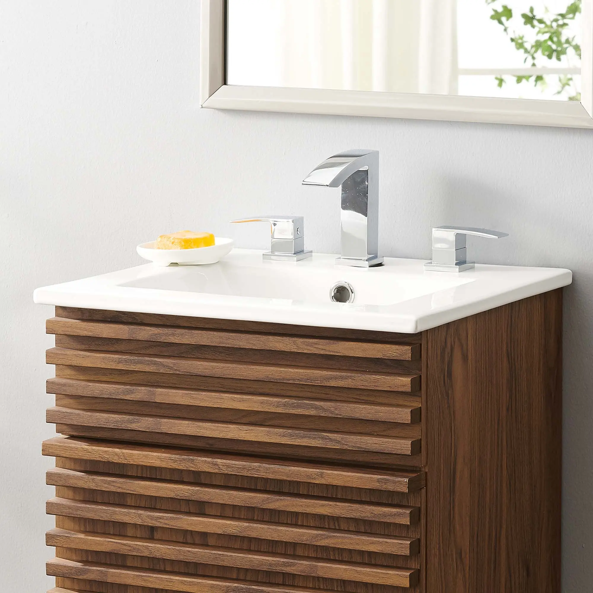 Cayman 18-in White Ceramic Integrated Bathroom Sink, Compatible with Standard Faucets, Ceramic Integrated Sink, Faucet