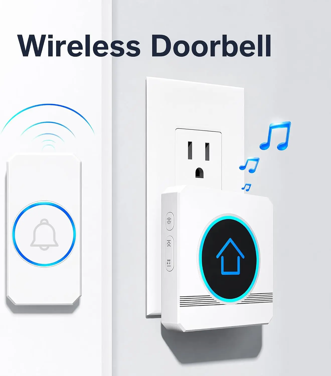 Wireless Doorbell Chime with LED Flash & Memory Recall, 60 Ringtones, 5-Level (0-110dB) Loud Alerts, 300m/984 ft Range, IP55 Waterproof, 3m Adhesive Easy Install, 433.92MHz Technology, -22°F to 158°F, for Home/Villa, Black