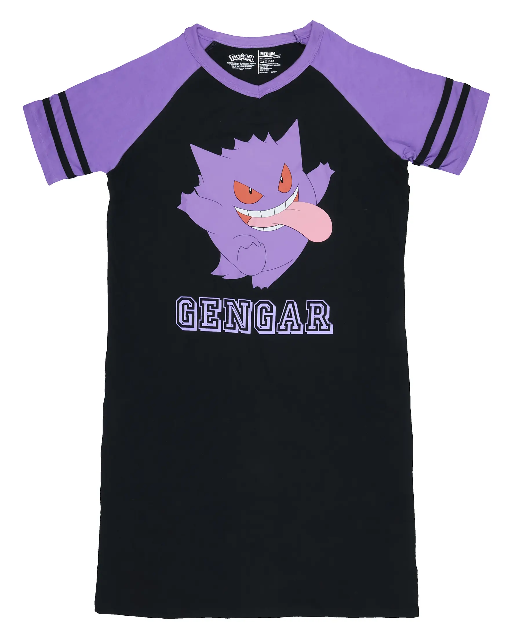 Pokemon Pajama Women's Varsity Raglan Sleep Shirt V-Neck Nightgown