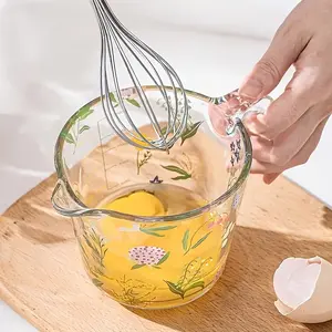 Glass Measuring Cup with Handle and Graduations, 22oz Large Capacity, Heat Resistant, Floral Pattern, Food Safe Kitchen Baking Tool