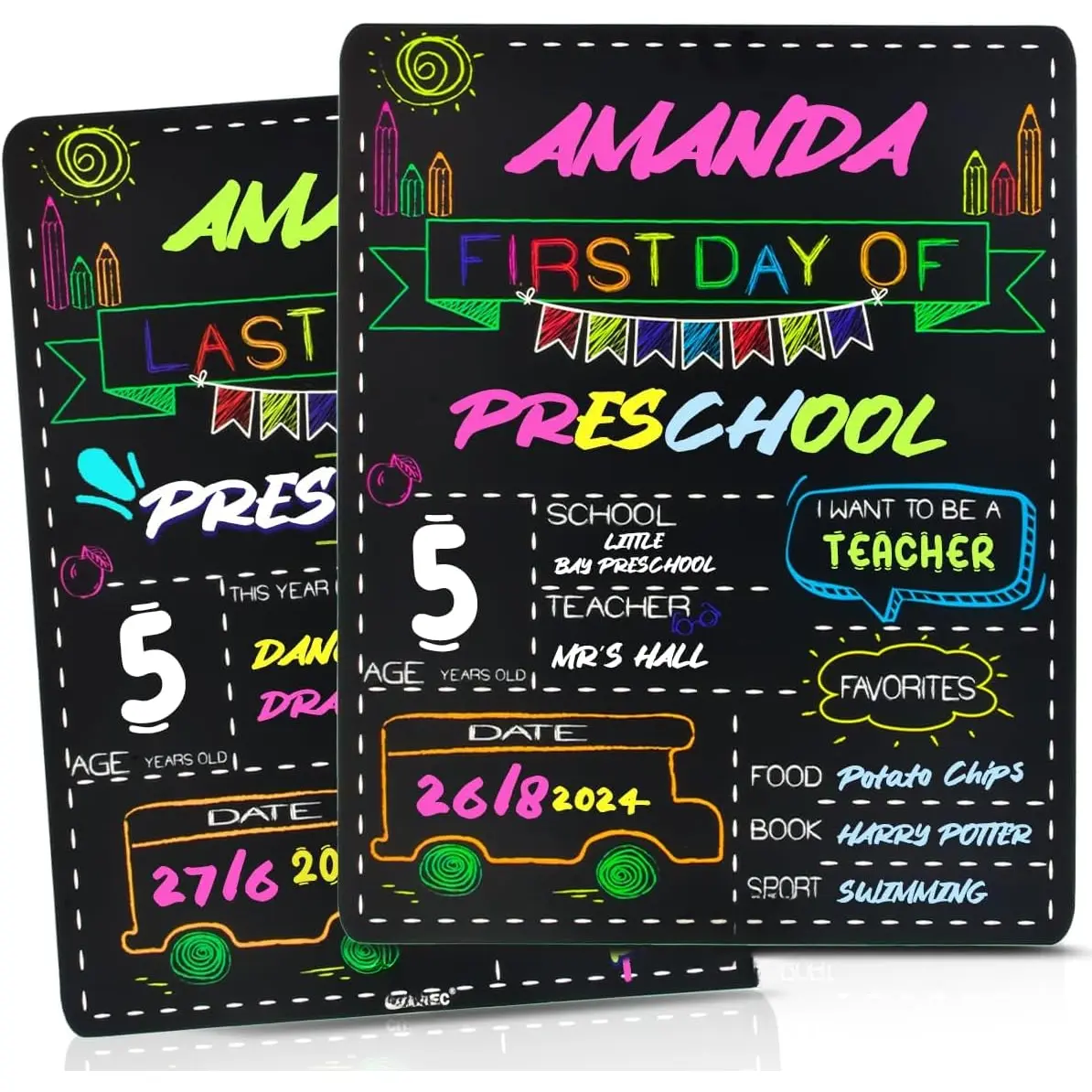 Personalized First Day and Last Day of School Sign 13" x 16" Large Chalkboard Style Photo Prop  to School Supplies - 2 count