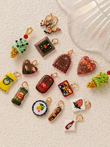 1PC Fashionable Minimalist Commute Versatile Style Pendant, Drop Painted, Strawberry, Ice Cream, Small Flower Heart, Lemon, Butterfly, Mushroom, Food Series Pendant, Art Charms, DIY Fashion Accessories for Keychains, Bags, and Jewelry