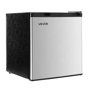 VEVOR Mini Fridge, 1.6 Cu. Ft, Single Door Compact Refrigerator, Adjustable Temperature, Metal Shelf, Energy Efficient Small Refrigerator, Reversible Door, Low Noise, for Bedroom, Office, Stainless