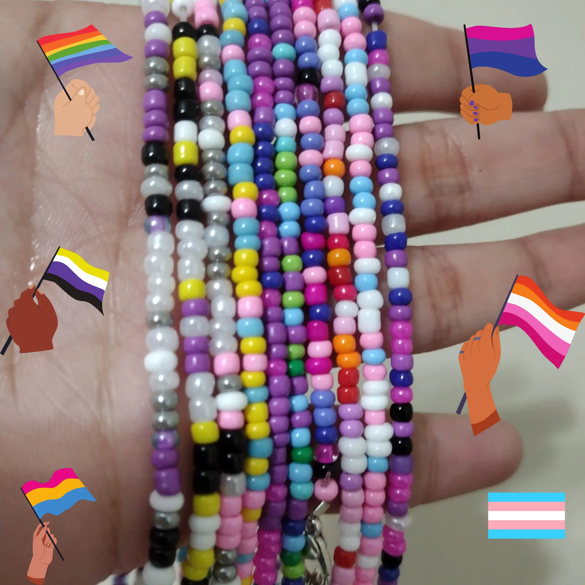 LGBTQ pride flags necklace, seed bead pride flag necklace