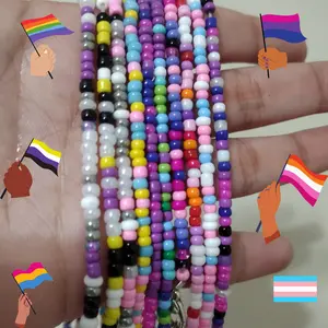 LGBTQ pride flags necklace, seed bead pride flag necklace