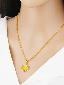 New Orchid Pendant Necklace, Dubai Style Copper Jewelry, 24k Gold Plated, Dainty Necklace, Perfect Gift for Girlfriend, Friends, Valentine's Day