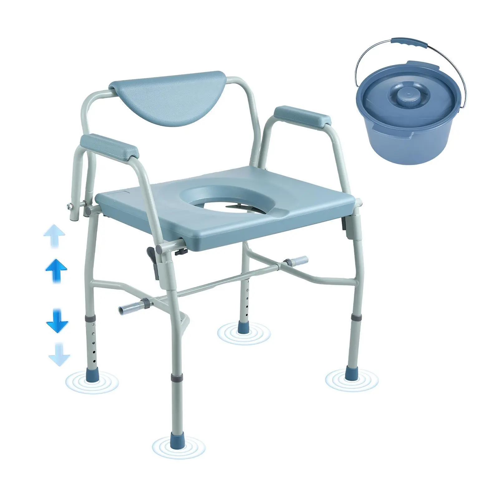 【SummerFinds】VEVOR Steel Frame Bedside Commode Chair - Drop-Down Arms, Detachable Backrest, 5-Level 19.7 to 24.4 Inch Height, 7L Odor Proof Removable Bucket, Easy to Assemble, 1000 lbs Capacity, Portable Toilet for Elderly, Bedroom