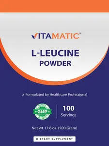 Vitamatic L-Leucine Powder 500g (17.6 oz) Dietary Supplement, 5g Per Serving, Pure Amino Acid, Unflavored, Non-GMO, Gluten-Free, Lactose-Free, Vitamins-Enhanced, Supports Muscle Recovery & Protein Synthesis, 100 Servings