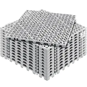 VEVOR Modular Interlocking Cushion, 12 Pack 12" x 12" Splicing Drainage Mats, Soft PVC Interlocking Drainage Floor Tiles, Non-Slip Drainage Holes for Restroom, Bathroom, Kitchen, Pool, Wet Areas, Gray
