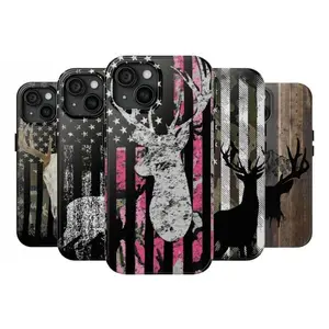 Deer Antler American Flag Phone Case for iPhone – Rustic Camo Style Cover – Cool Gift for Him, Outdoor, Hunting, or Streetwear Fans