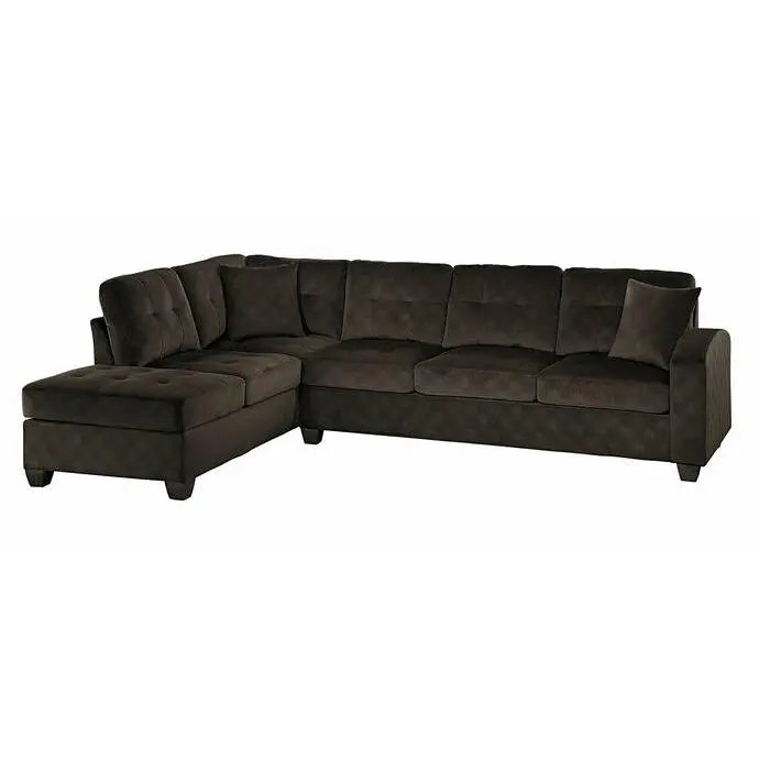 Homelegance Emilio 2-Piece Chocolate Textured Microfiber Reversible Sectional Sofa Set - Modern, KD Ready-to-Assemble, Indoor Living Room Lounge Furniture with Stylish Design