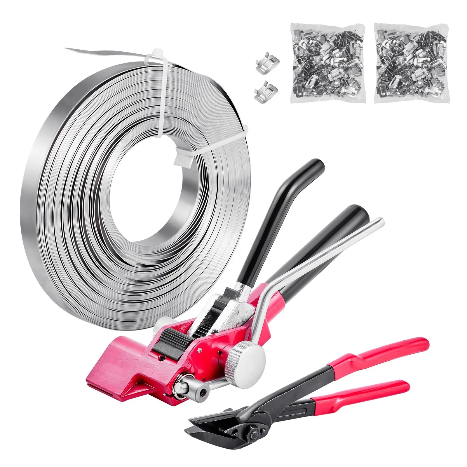 Steel Banding Strapping Kit With Heavy Duty Strapping Sealer Tool And 200 Ft Binding Straps Plus 200 Metal Clamps For Manual Pallet Packaging, Warehouse, Transportation And Industrial Bundling