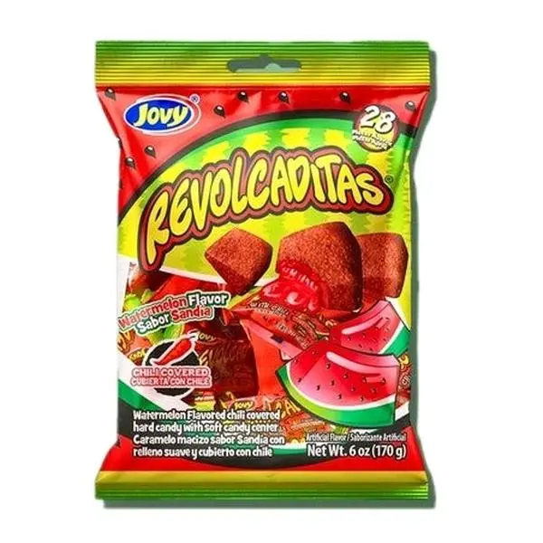 Revolcaditas Candy & Lollipops Assorted Flavores, Chili covered Hard Candy with soft Candy Center. Bag with 28 & 40 Pieces