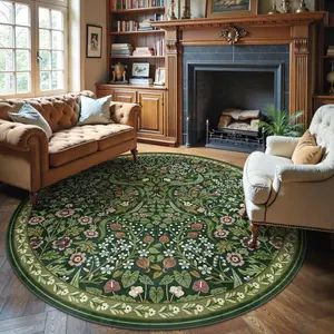 Round Floral Pattern Floor Mat, Non-slip Soft Floor Carpet, Decorative Area Rug for Home Living Room Bedroom, Foldable Design Floor Mat for Indoor