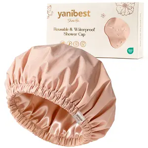 Yanibest Shower Cap for Women Reusable Waterproof,Satin Lined Bath Cap with Soft Elastic Band,Large Washable Hair Caps for Shower