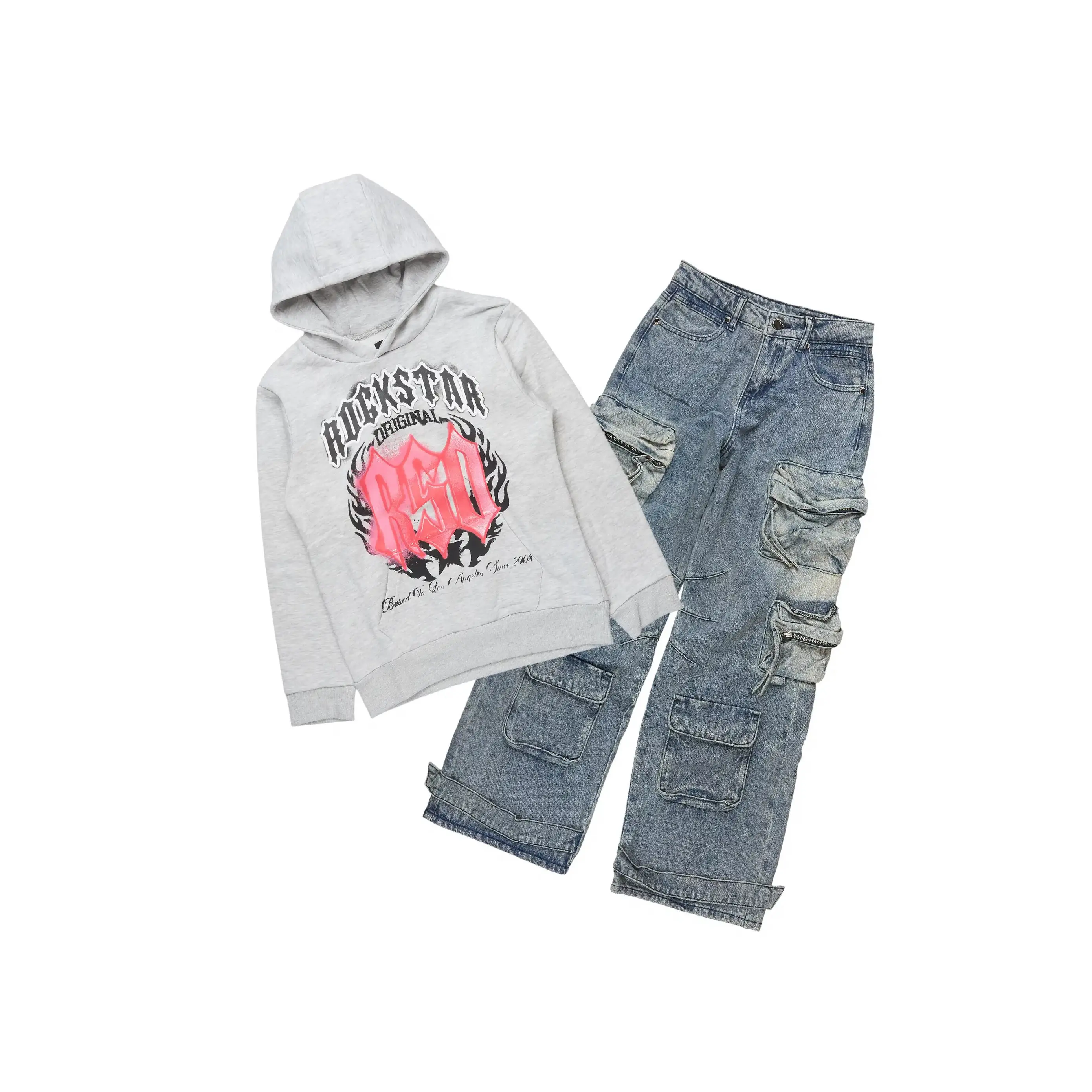 Boys Boaz Heather Grey Hoodie/Baggy Jean Set