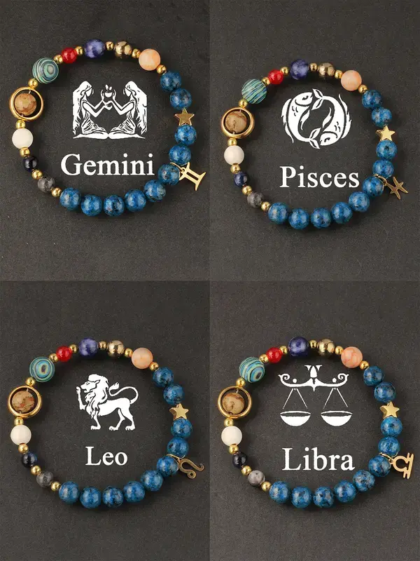 Zodiac Beaded Crystal Bracelet for Men & Women Gemini Pisces Leo Libra Designs Trendy Versatile Accessory Fashion Jewelry Gift Idea Perfect Birthday Present