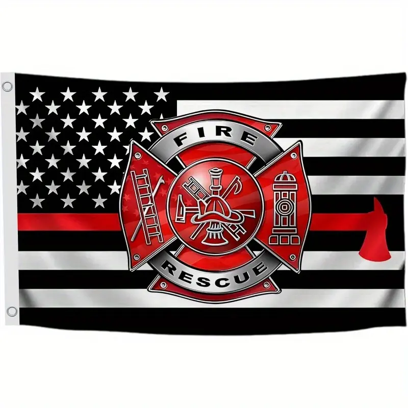 , 3x5 Feet Firefighter Flag with Two Grommets - Fire Department Thin Red Line American Flag - Cross Firefighters Flags - Fire Rescue Banners for Outdoor or Indoor
